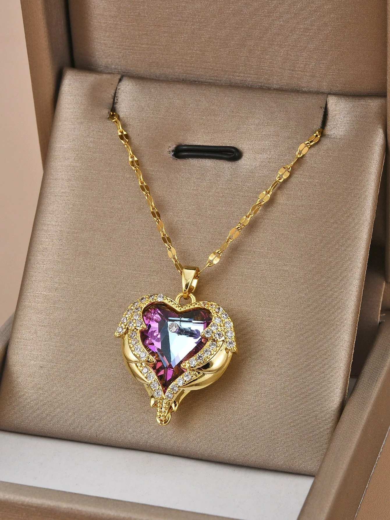 Holographic Rhinestone Decor Heart Charm Necklace for Women Jewelry for Women