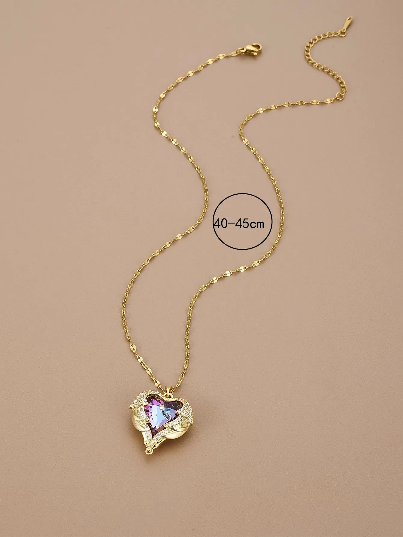 Holographic Rhinestone Decor Heart Charm Necklace for Women Jewelry for Women