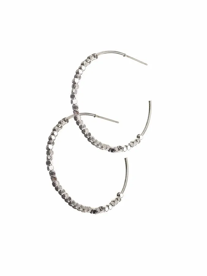 Hot Tomato Beaded Shimmer Hoops Earrings in Silver