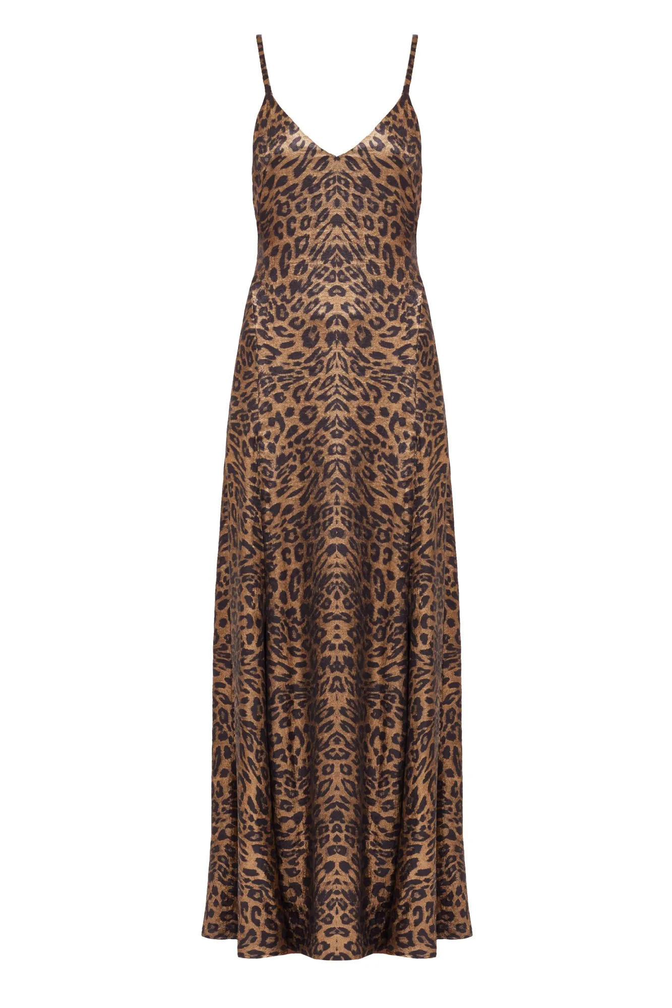 INES Leopard Metallic Fabric Long Open Back Dress