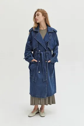 Jaylene Denim Trench Coat Denim Blue