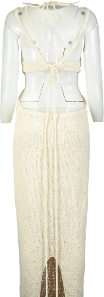 JLUX LABEL Cream Crochet Knit Midi Dress UK M