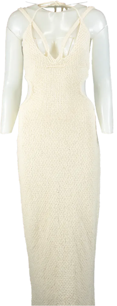 JLUX LABEL Cream Crochet Knit Midi Dress UK M