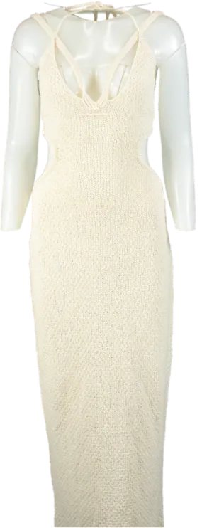 JLUX LABEL Cream Crochet Knit Midi Dress UK M