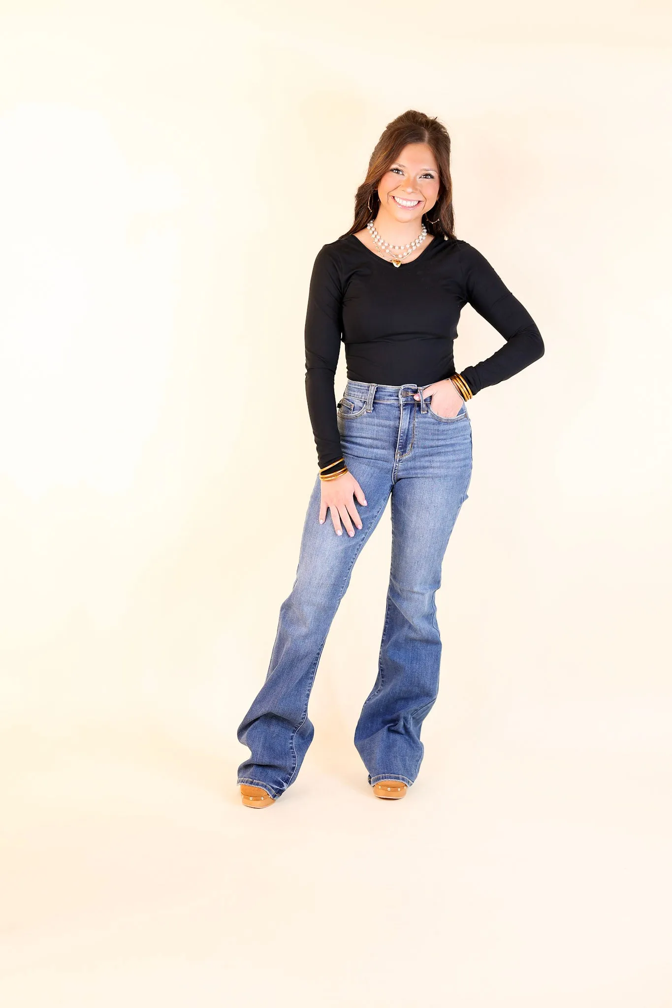 Judy Blue | Sleek and Chic High Waisted Classic Flare Jean in Medium Wash