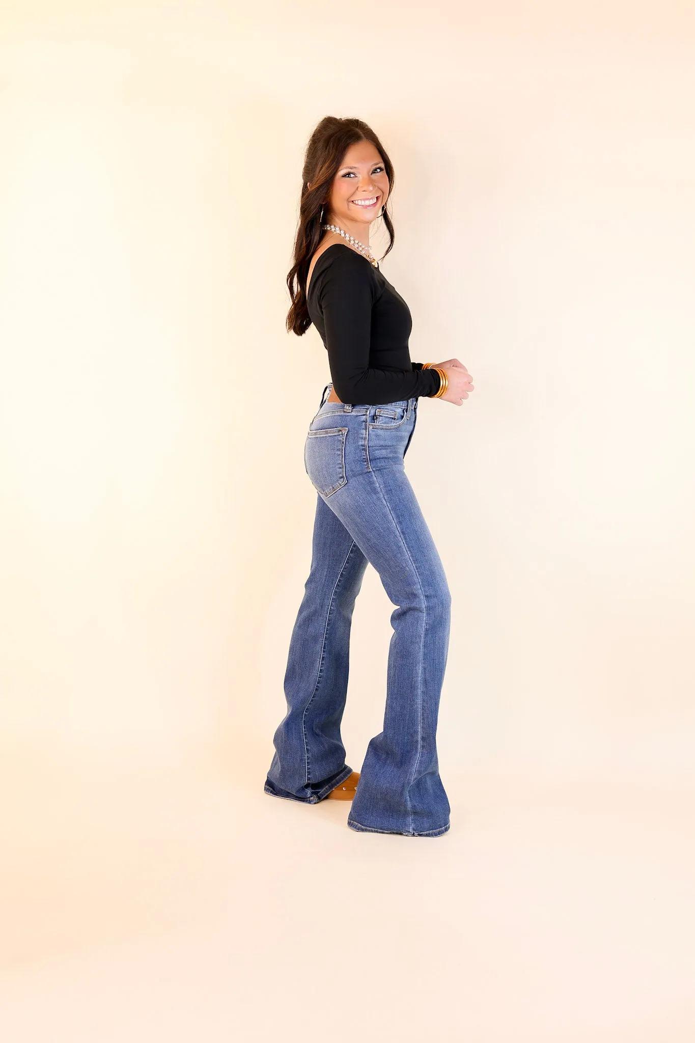 Judy Blue | Sleek and Chic High Waisted Classic Flare Jean in Medium Wash