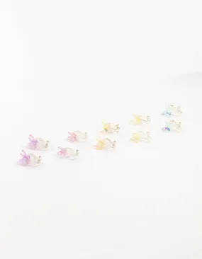 Kids Holographic Butterfly Silver Clip On Earrings 5-Pack