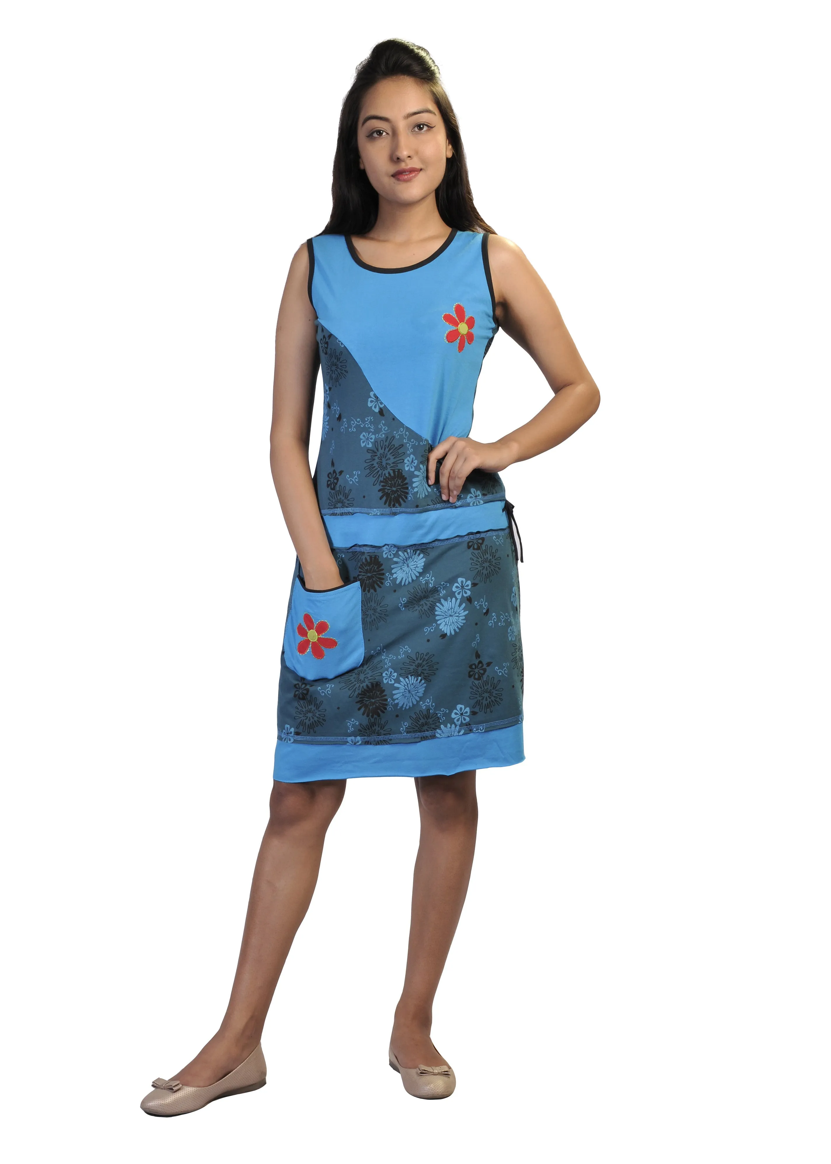 Ladies Dress With Flower Patches & Embroidery.