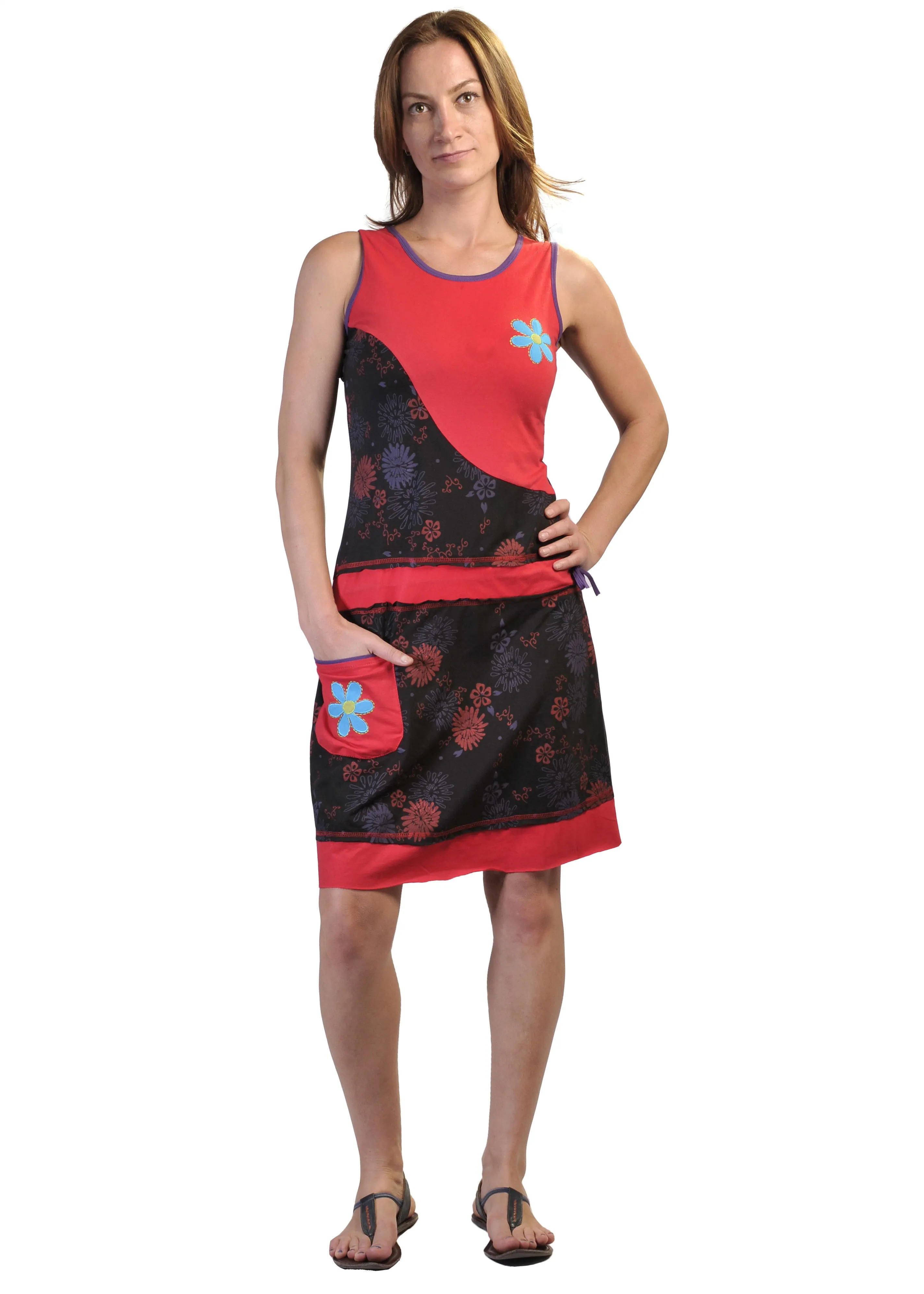 Ladies Dress With Flower Patches & Embroidery.