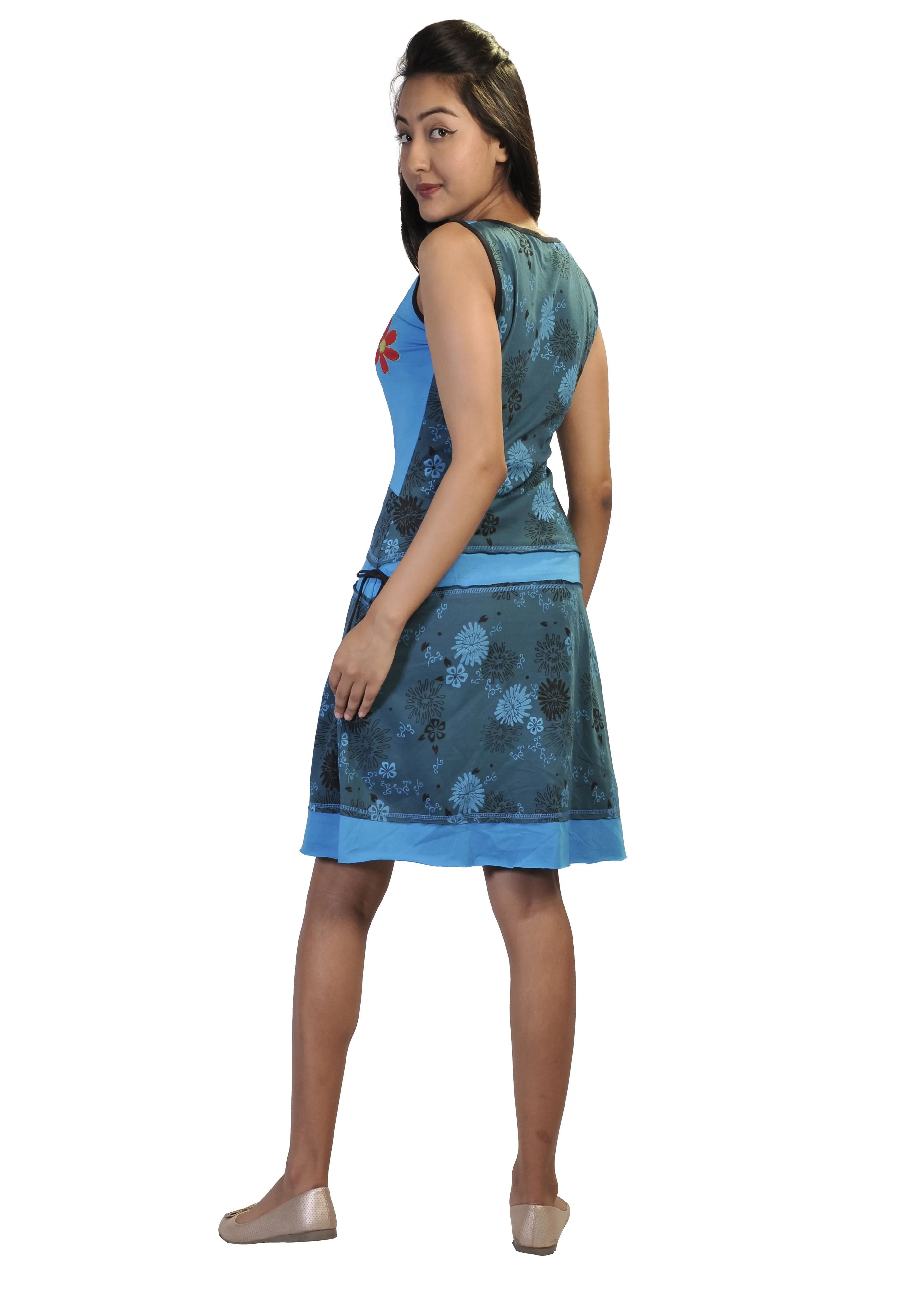 Ladies Dress With Flower Patches & Embroidery.