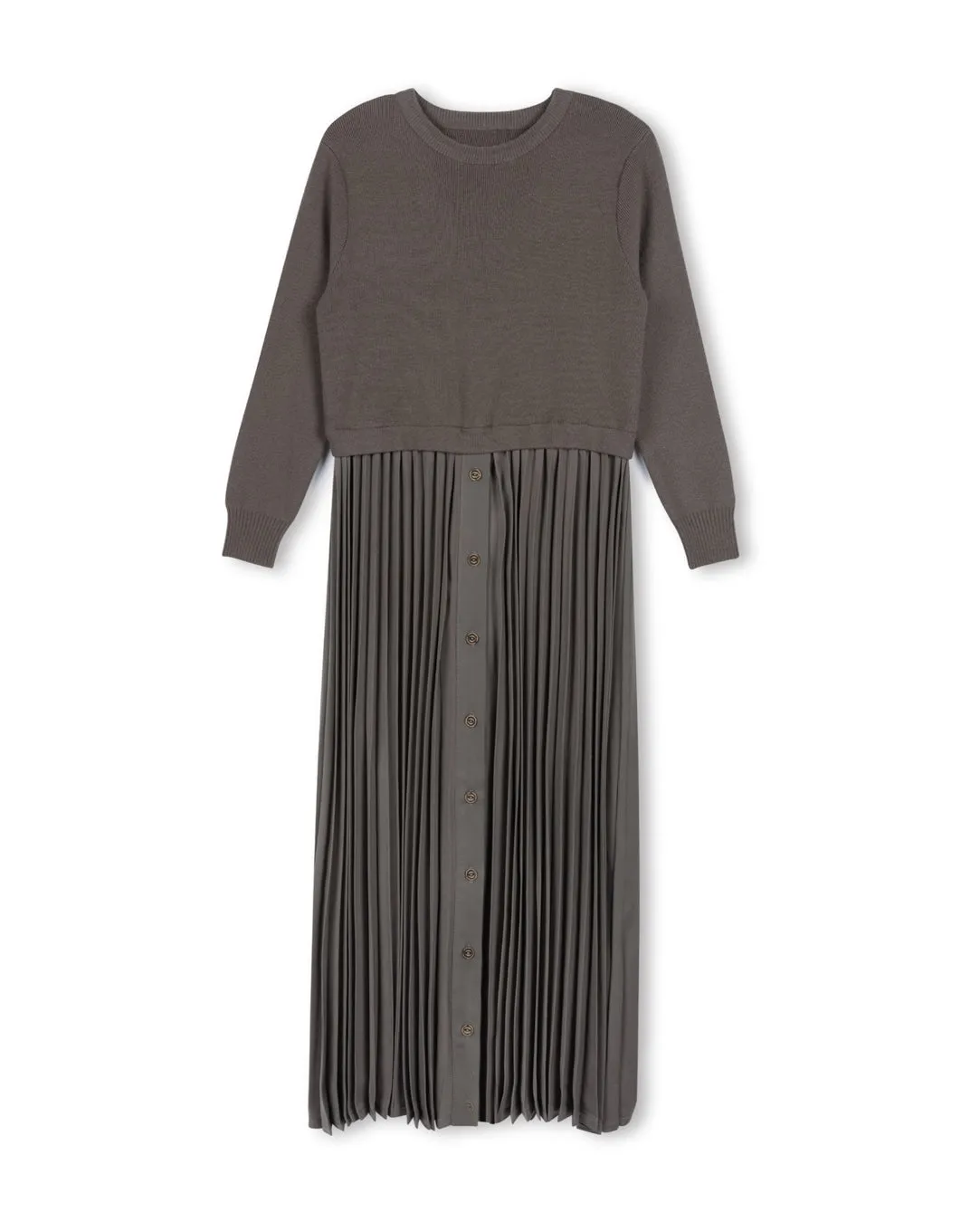 maxi dress knit top accordion pleated with sleeves - sage