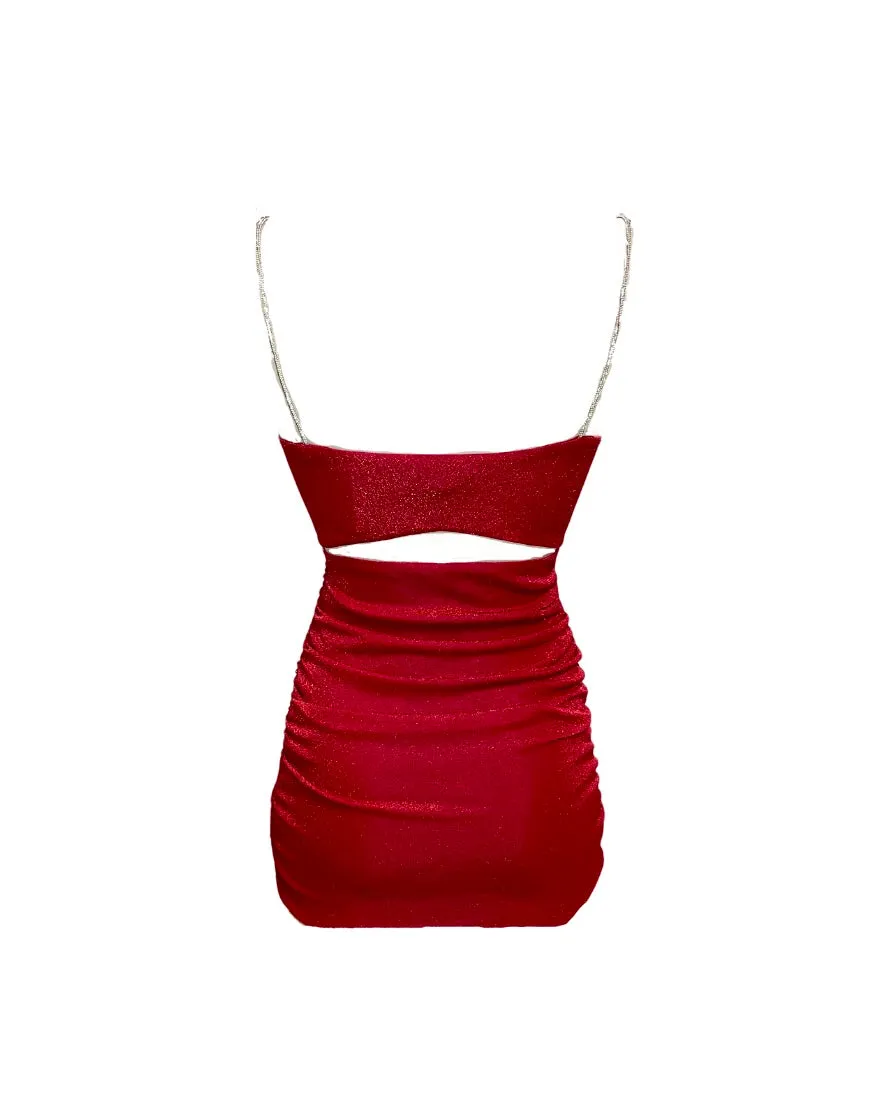 Maya Glitter Mini Dress - Red