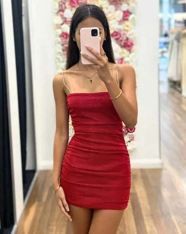 Maya Glitter Mini Dress - Red