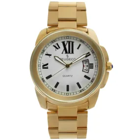 Men's 42mm Calendar Gold Plated Stainless Steel Bracelet Watch