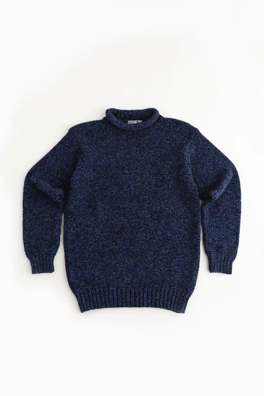 Mens Chunky Roll Neck Jumper - Blue Marl