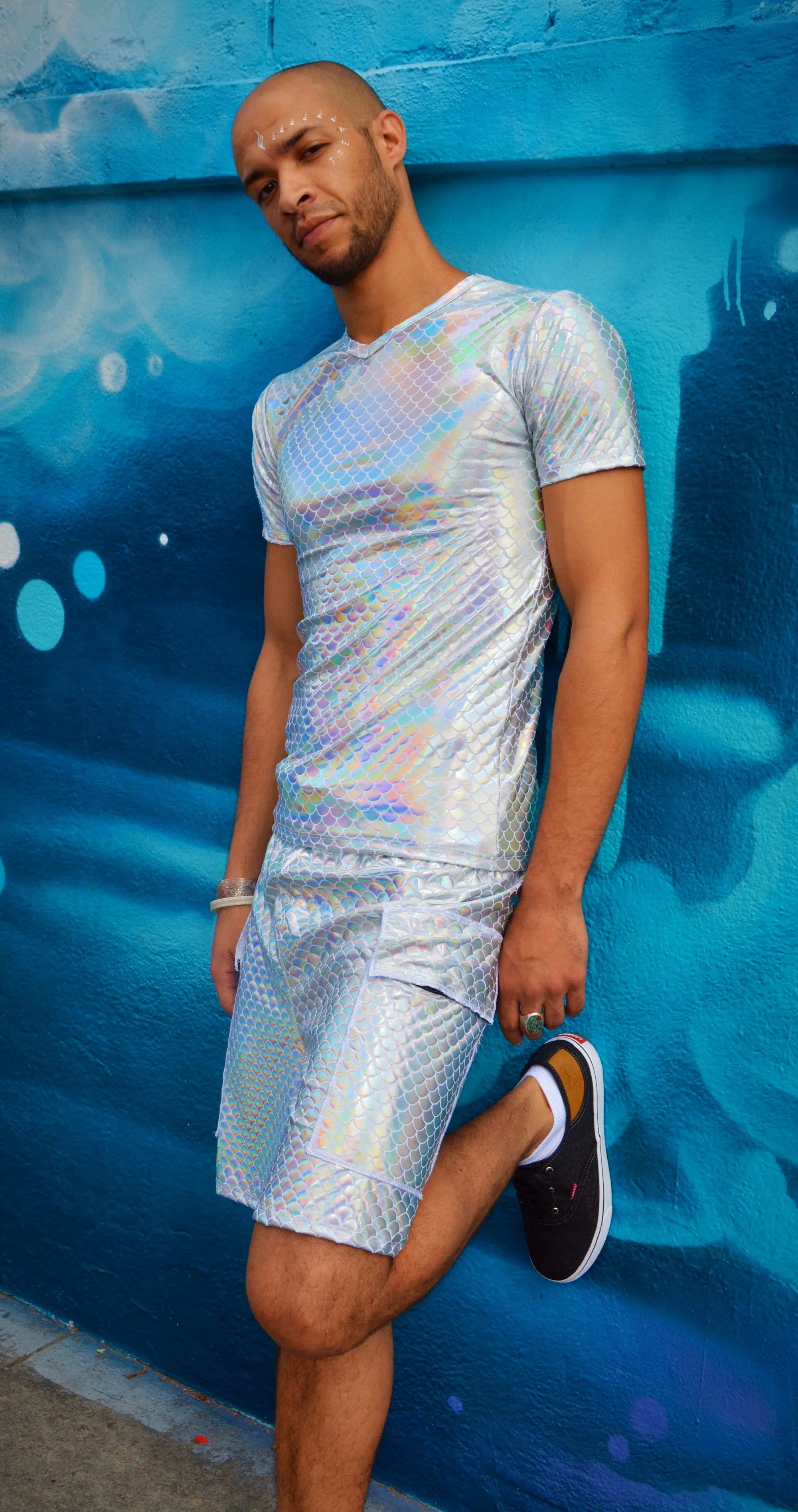 Men's Cosmic Holographic V-Neck Short Sleeve Top (More colors and patterns!)