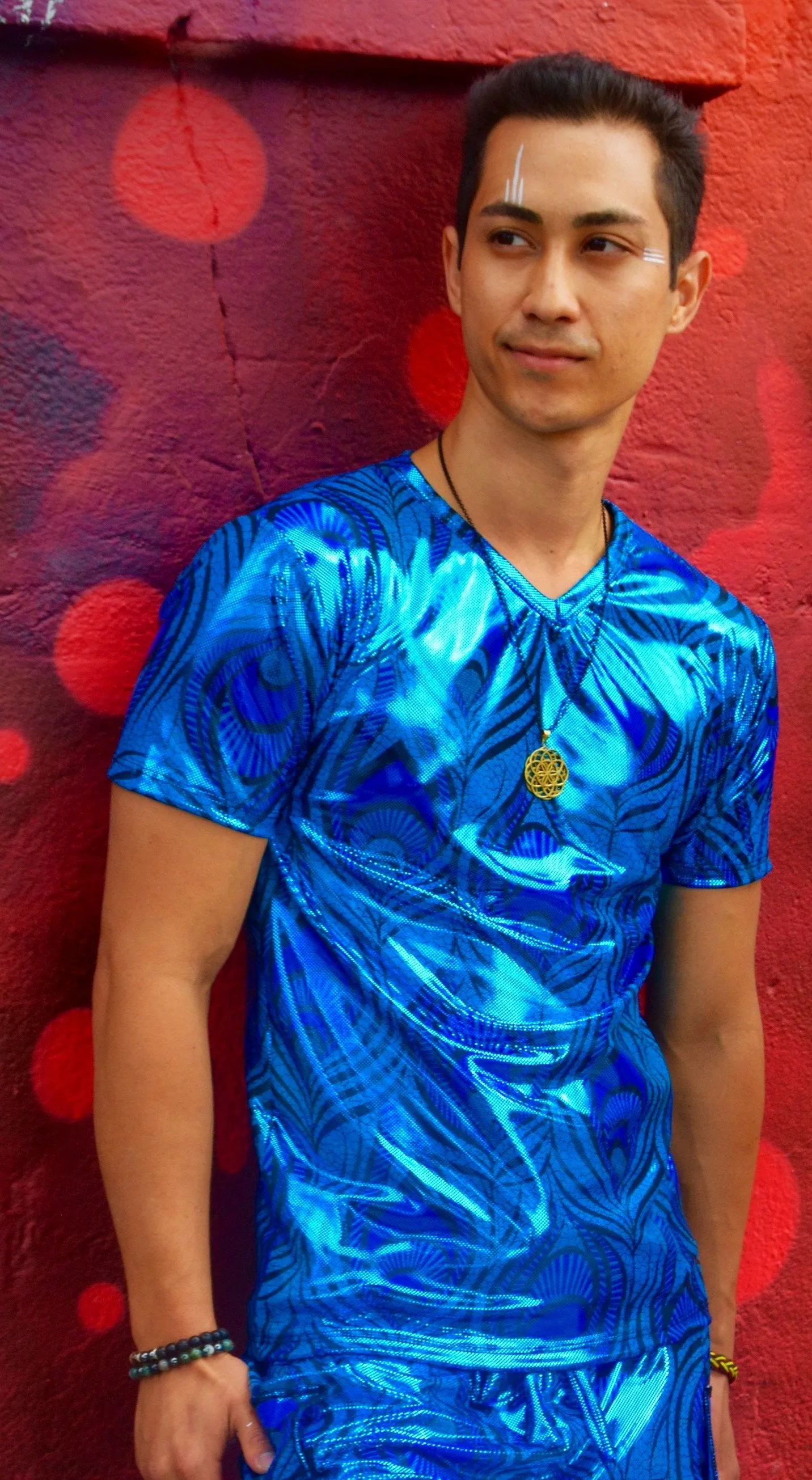 Men's Cosmic Holographic V-Neck Short Sleeve Top (More colors and patterns!)