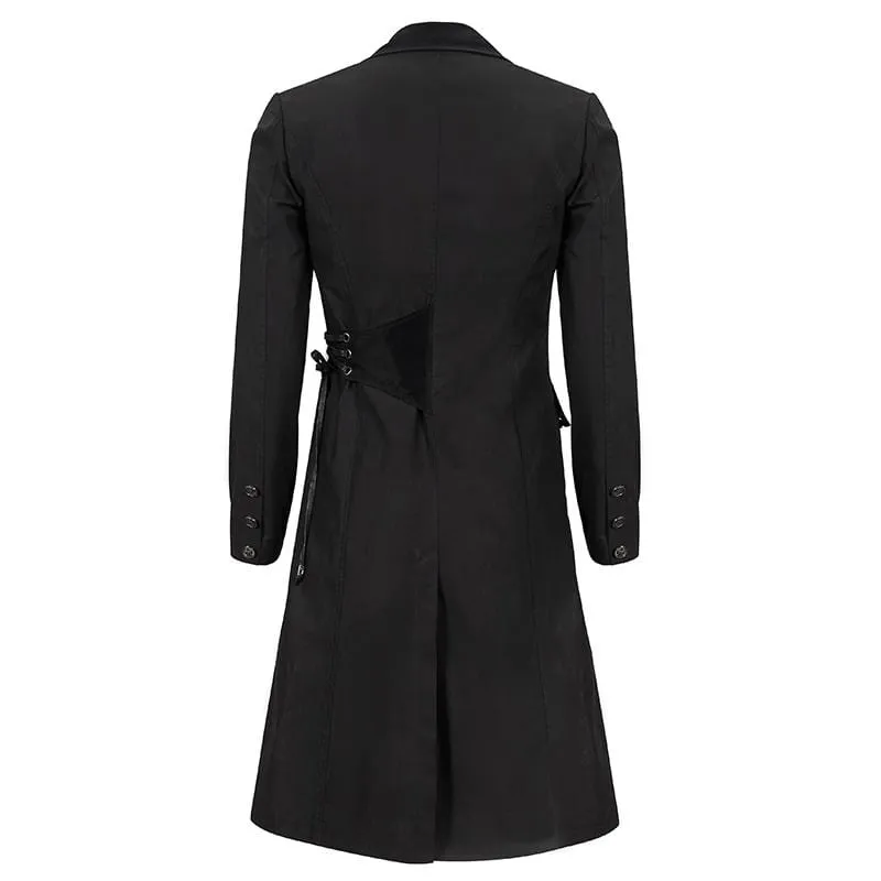 Men's Gothic Turn-down Collar Strappy Long Coat