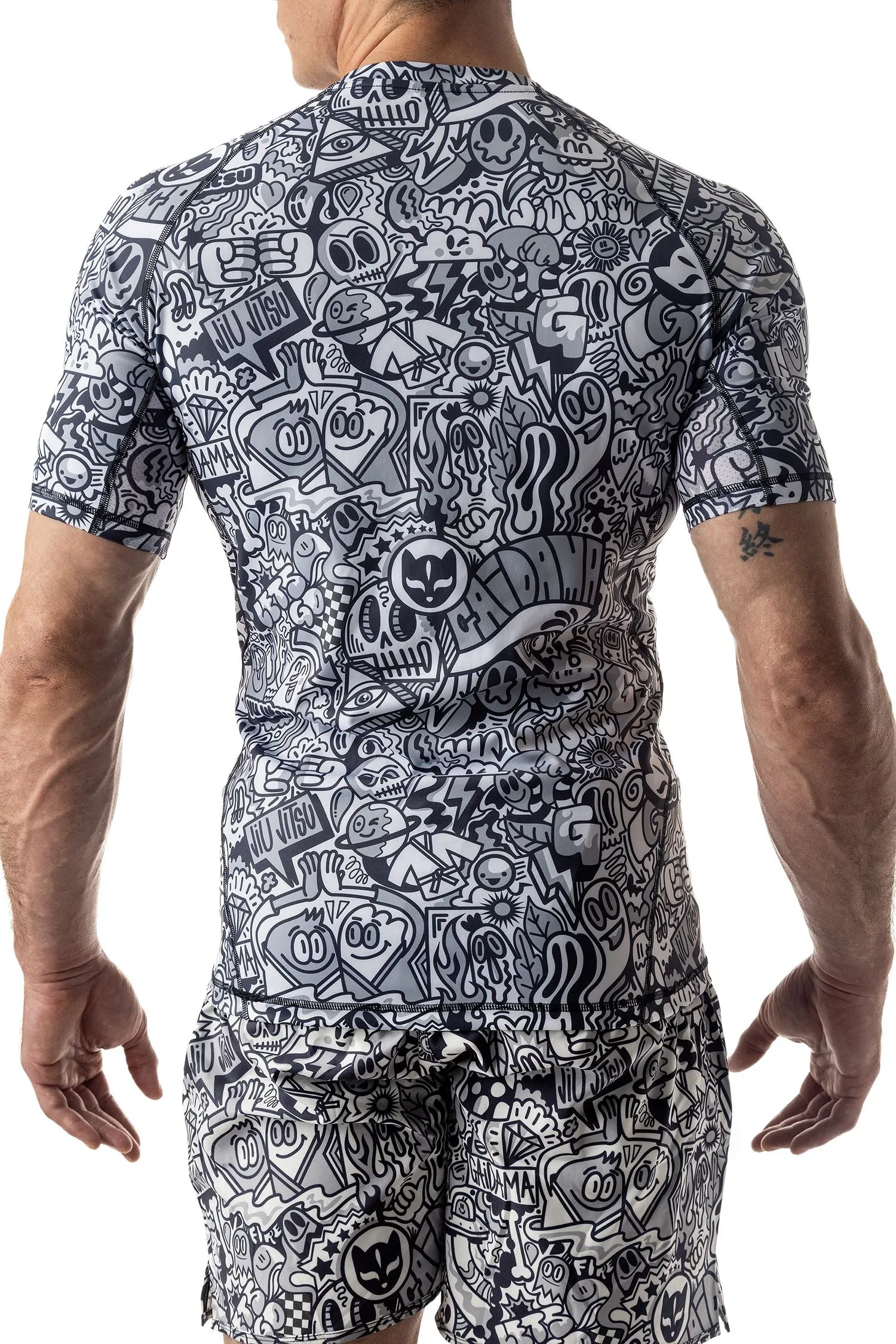 Men's Wotto Doodle Jiu Jitsu Art Wear Rashguard - Short Sleeve