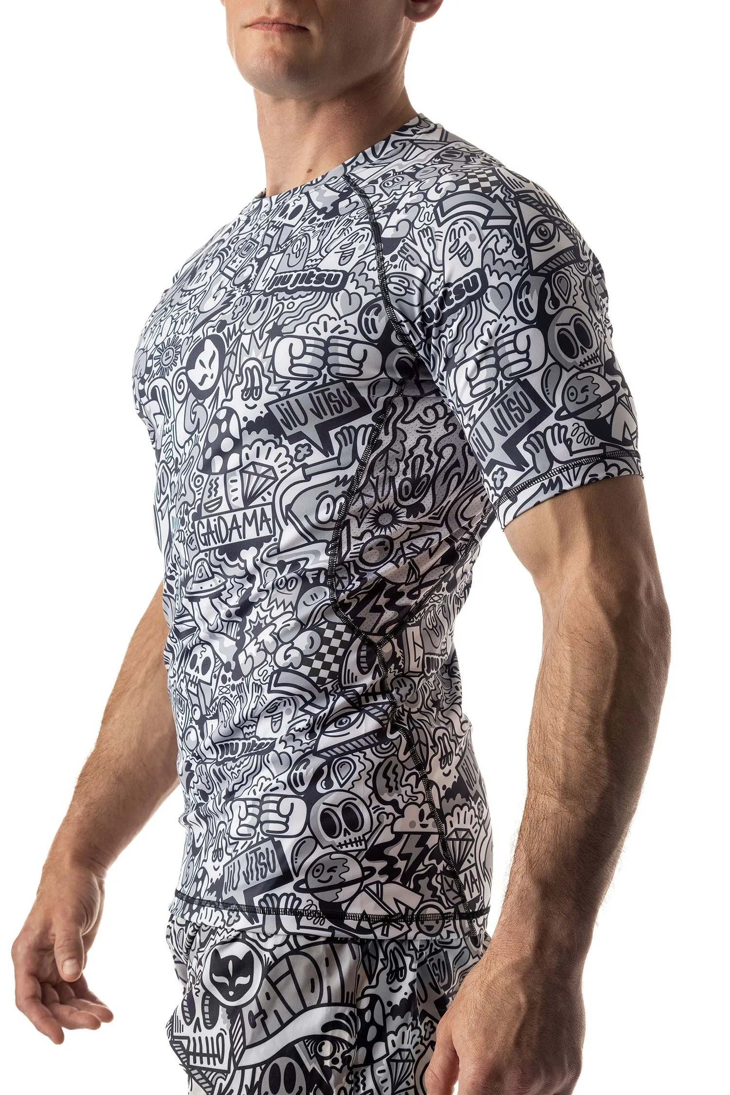 Men's Wotto Doodle Jiu Jitsu Art Wear Rashguard - Short Sleeve