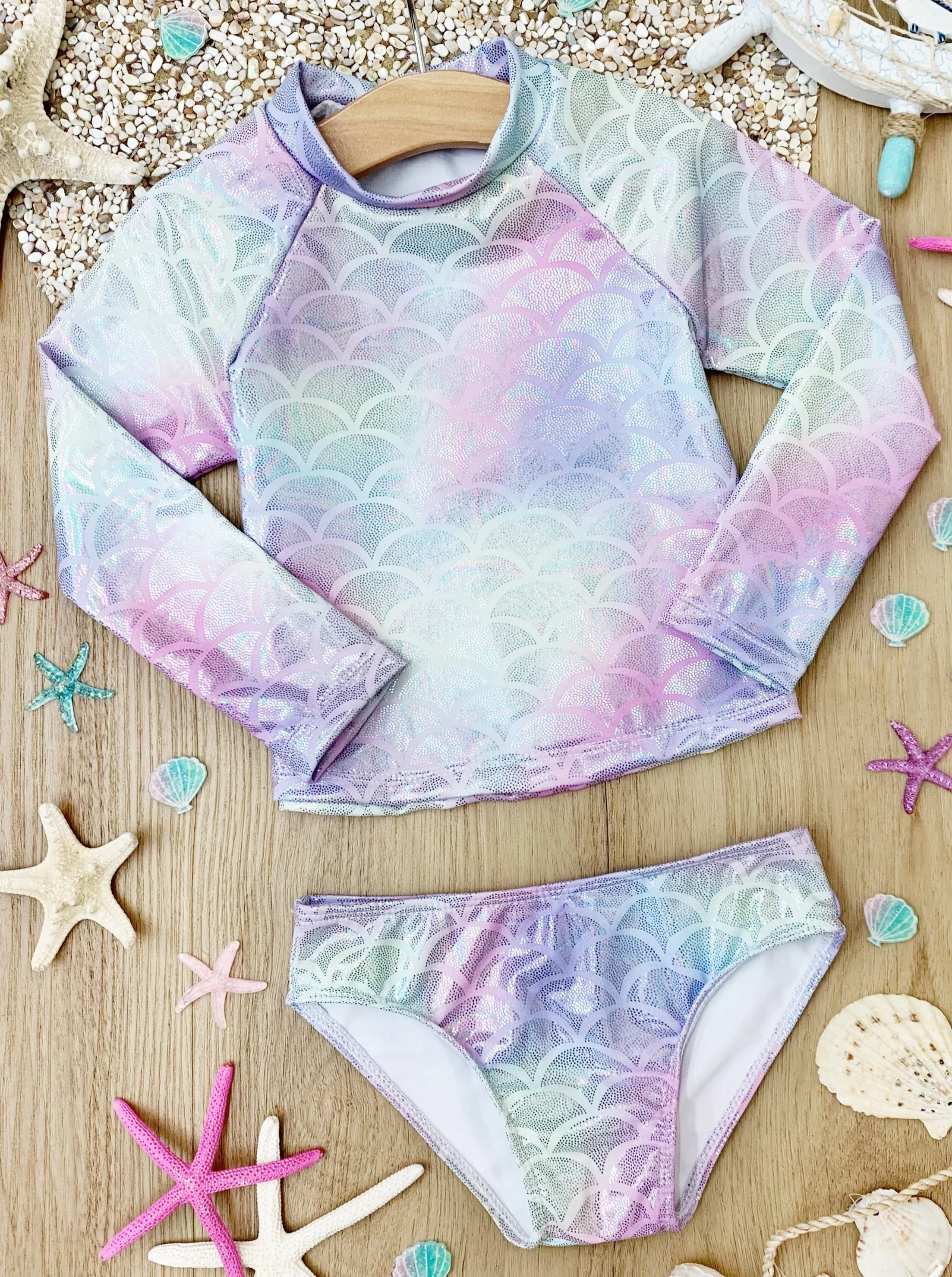 Mermaid Splash Two Piece Rash Guard Swimsuit