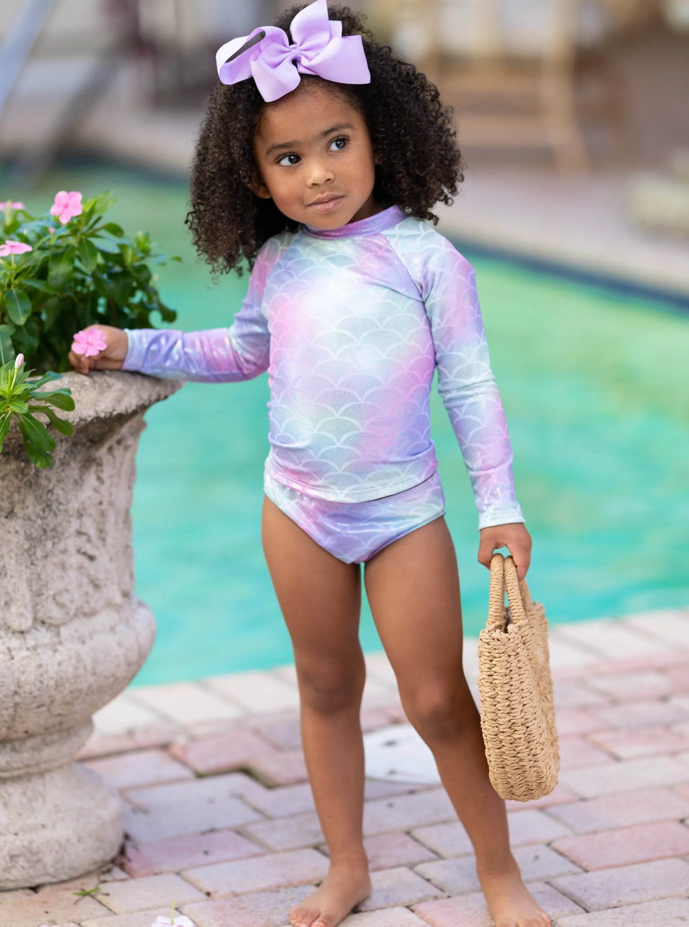 Mermaid Splash Two Piece Rash Guard Swimsuit