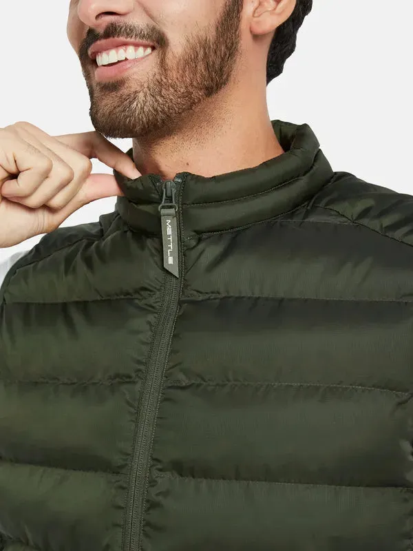 Mettle Men Olive Green Camouflage Crop Quilted Jacket