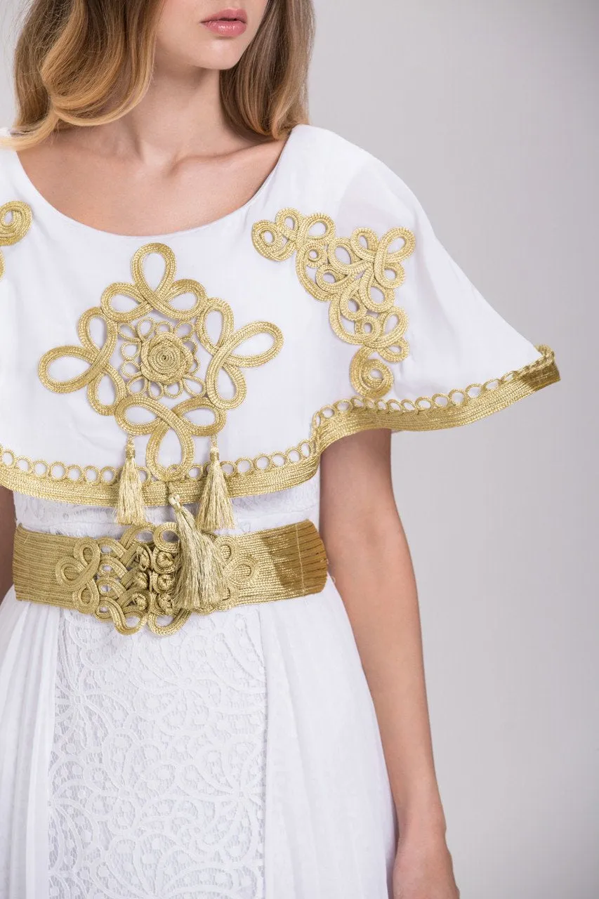 Mina Al Sheikhly - Ramadan Empress White and Gold  Chiffon Maxi Dress