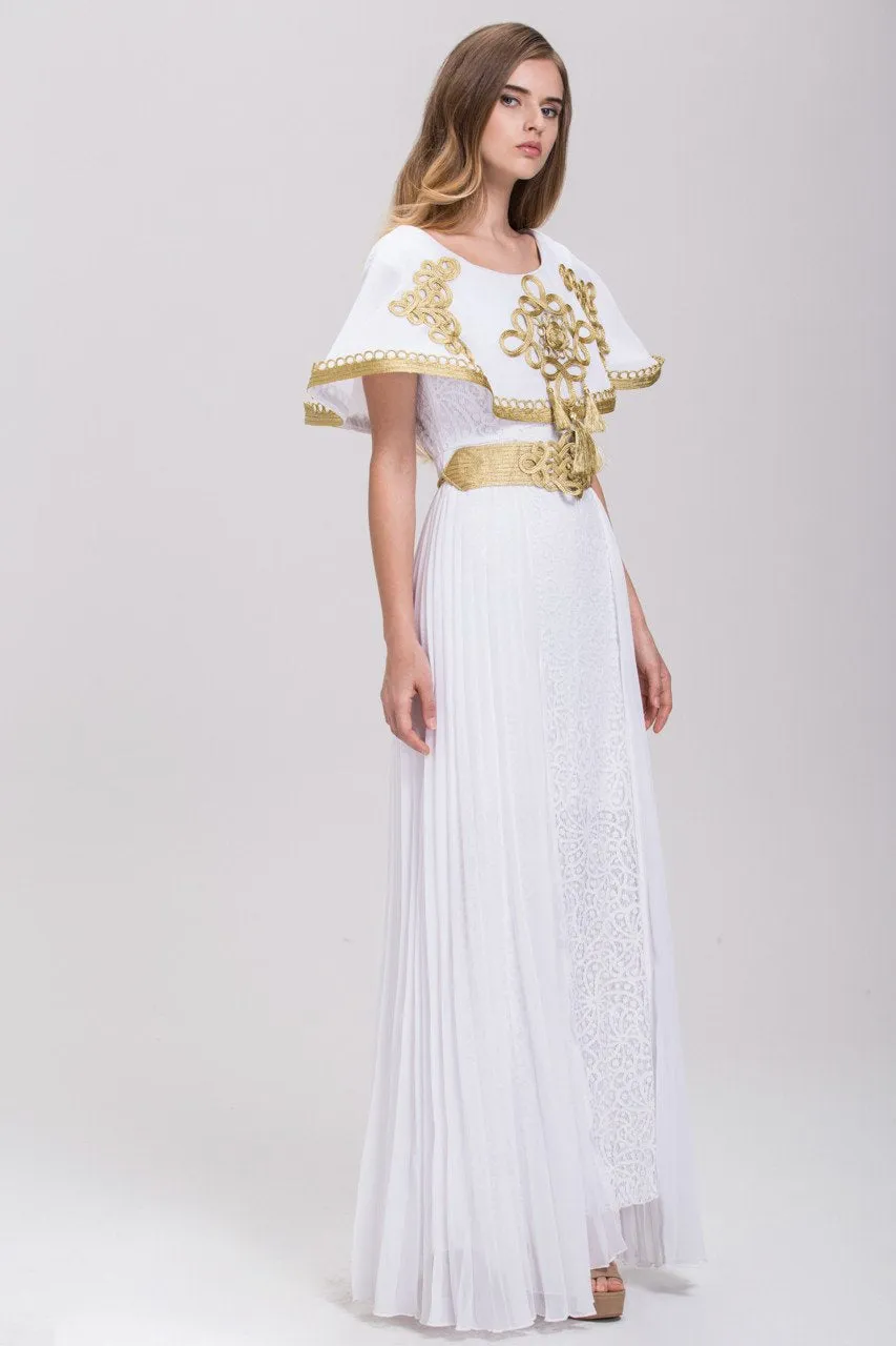 Mina Al Sheikhly - Ramadan Empress White and Gold  Chiffon Maxi Dress