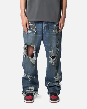 MNML Ultra Baggy Decimated Denim Jeans Blue