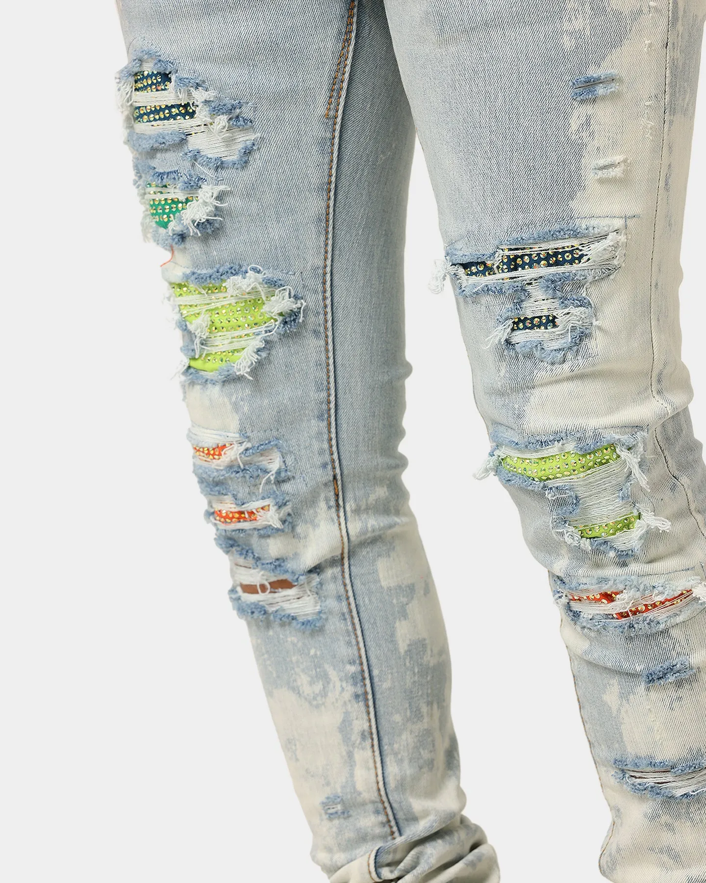 MNML X409 Stretch Rhinestone Denim Jeans Blue