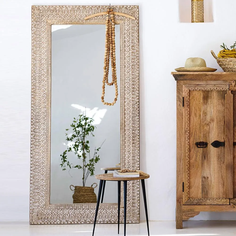 Modern Art & Craft's® Mongo Wood Wall Mirror | Decorative | Wall Hanging | Frame Mirror in Brown | Living Room | Full Lenght Mirror | Rajasthani Mirror (36"x72" Inch)(Only Frame without Mirror)