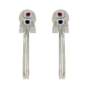 MULTI COLOUR STUD CRYSTAL FRINGE EARRINGS