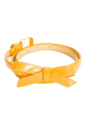 Narrow Patent Bow Belt in Yellow