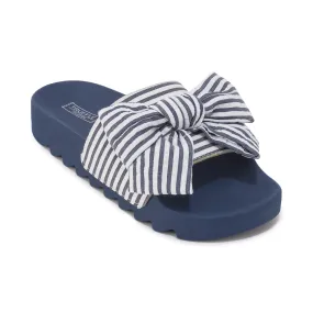 Navy Gingham Chunky Flat Mule