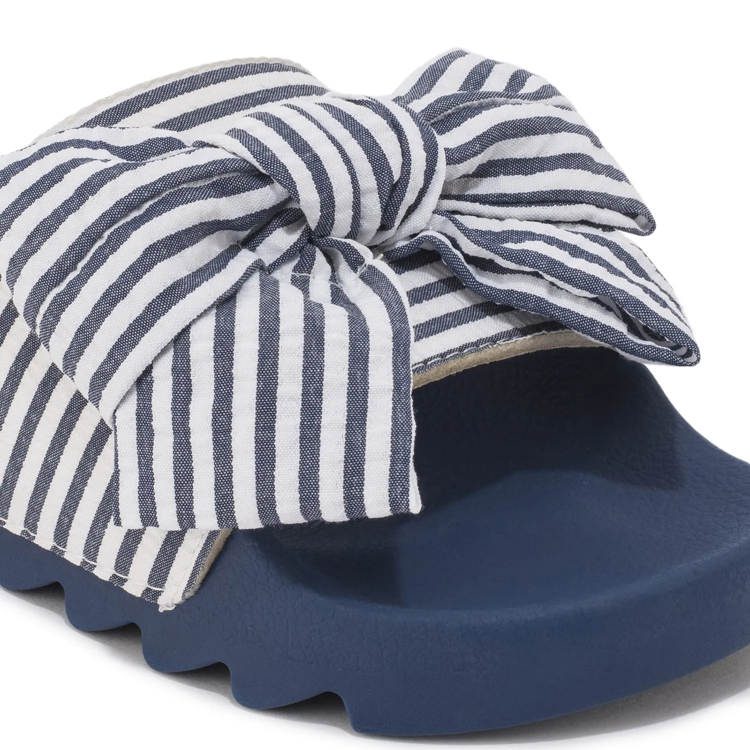 Navy Gingham Chunky Flat Mule