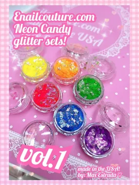 Neon Candy vol.1  Glitter Set (Set of 6 Holographic Nail Glitter Mermaid Powder Flakes Shiny Charms Hexagon Nail Art Pigment Dust Decoration Manicure)