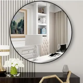 NEW METAL TRENDS Round Decorative Wall Mirror | Metal Finish Frame with Timeless Design for Bathroom, Living Room, Bedroom, Vanity Mirror (Black, 24 Inch)