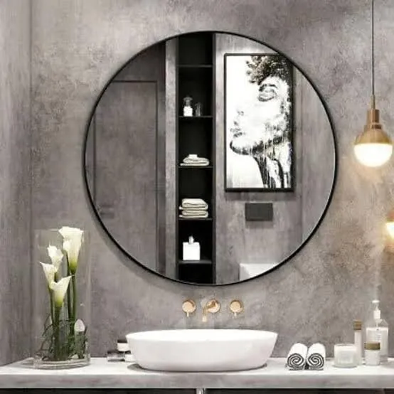 NEW METAL TRENDS Round Decorative Wall Mirror | Metal Finish Frame with Timeless Design for Bathroom, Living Room, Bedroom, Vanity Mirror (Black, 24 Inch)