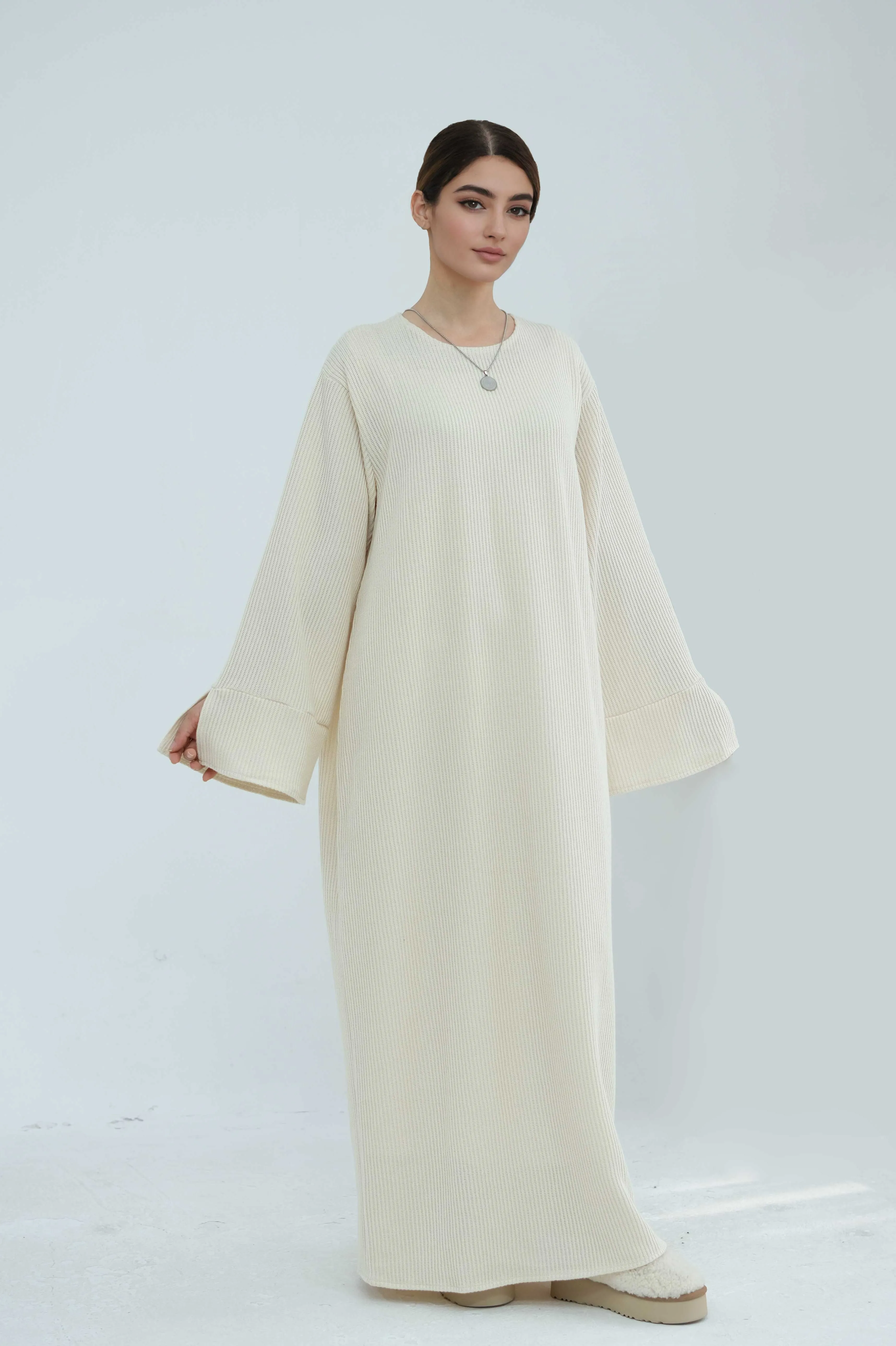 NOOR Knit Maxi Dress Abaya 912-Light Apricot