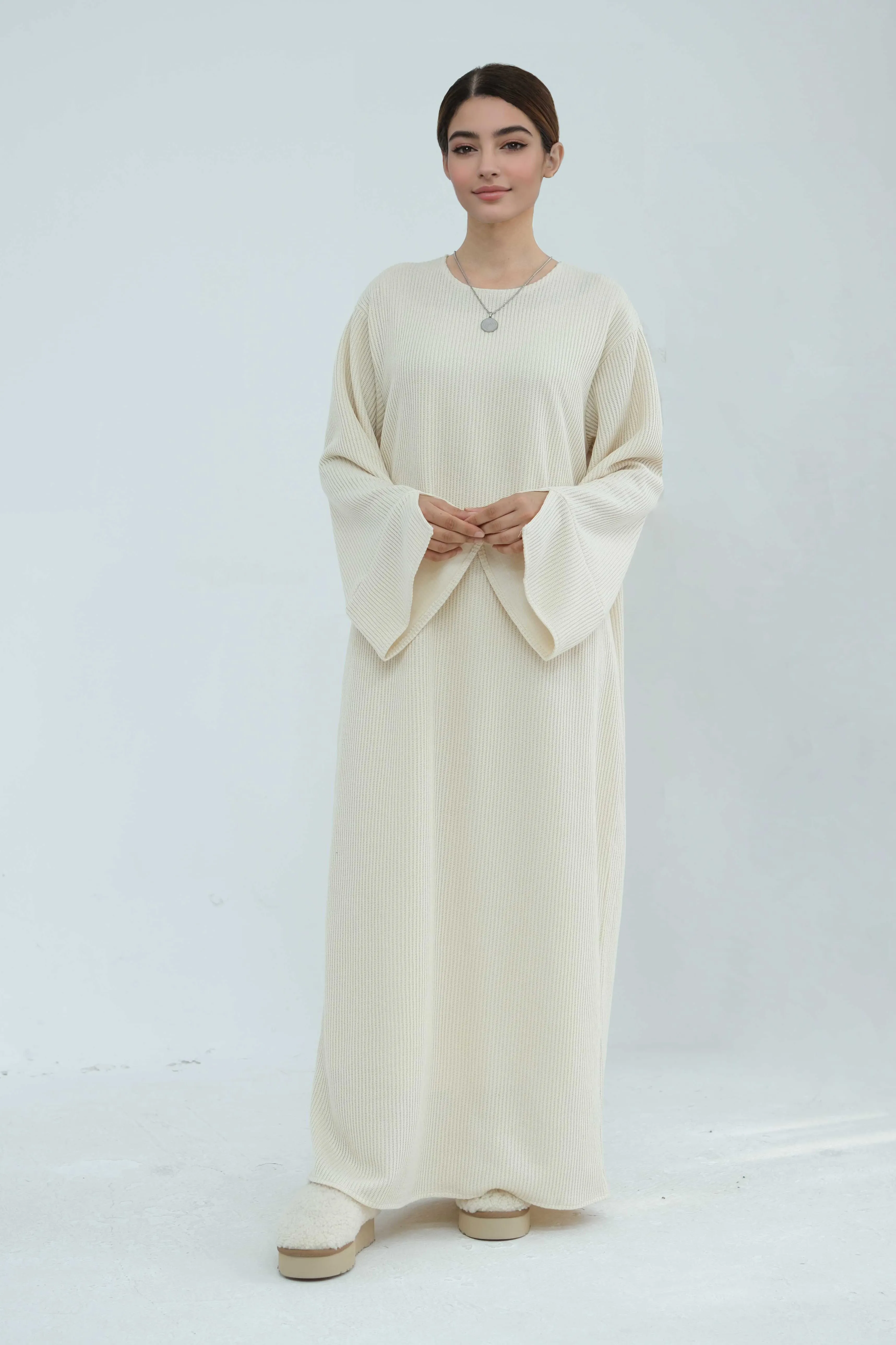 NOOR Knit Maxi Dress Abaya 912-Light Apricot