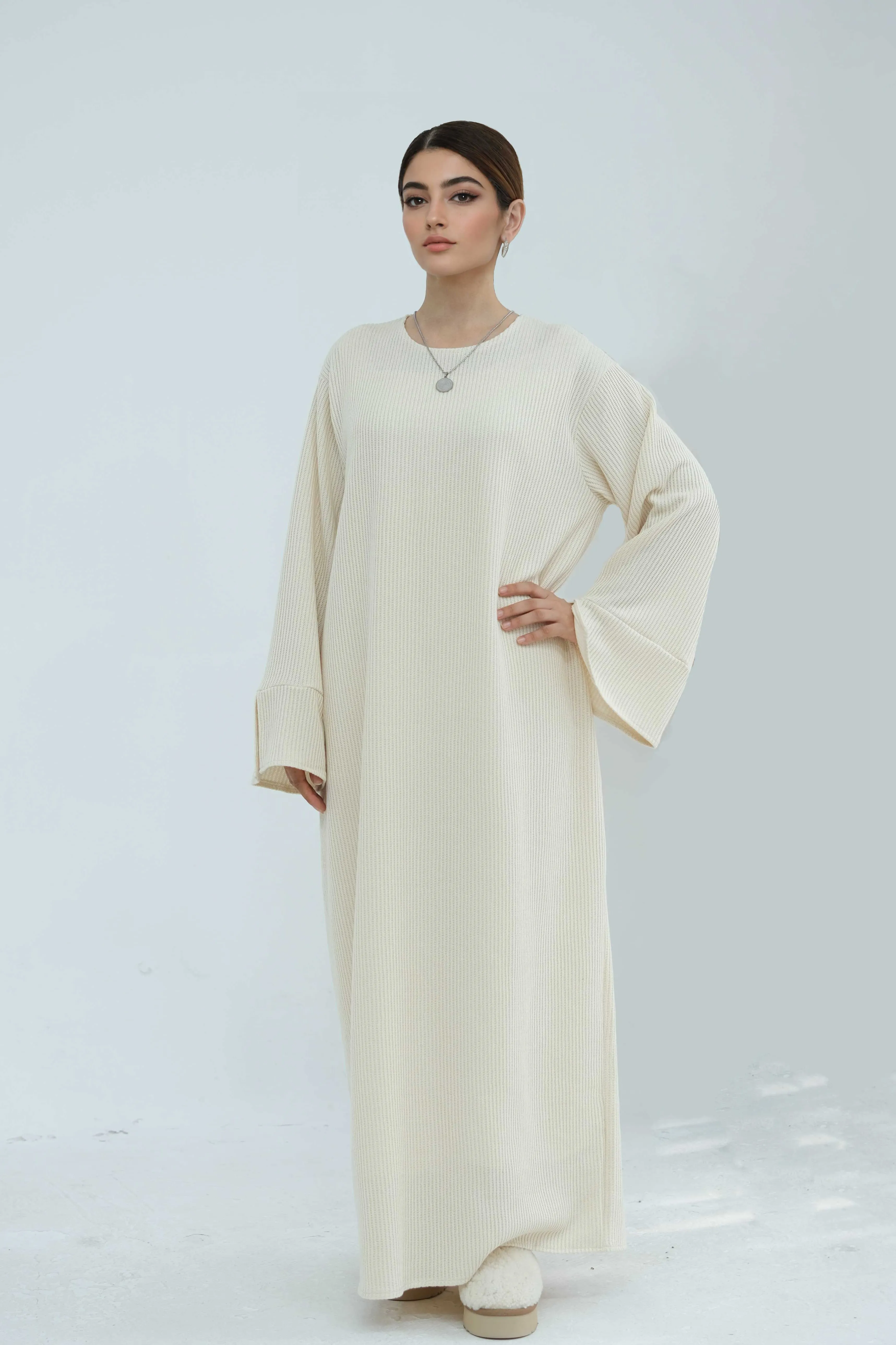 NOOR Knit Maxi Dress Abaya 912-Light Apricot