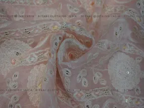 Onion Pink Sequins And Thread Embroidered Chiffon Fabric