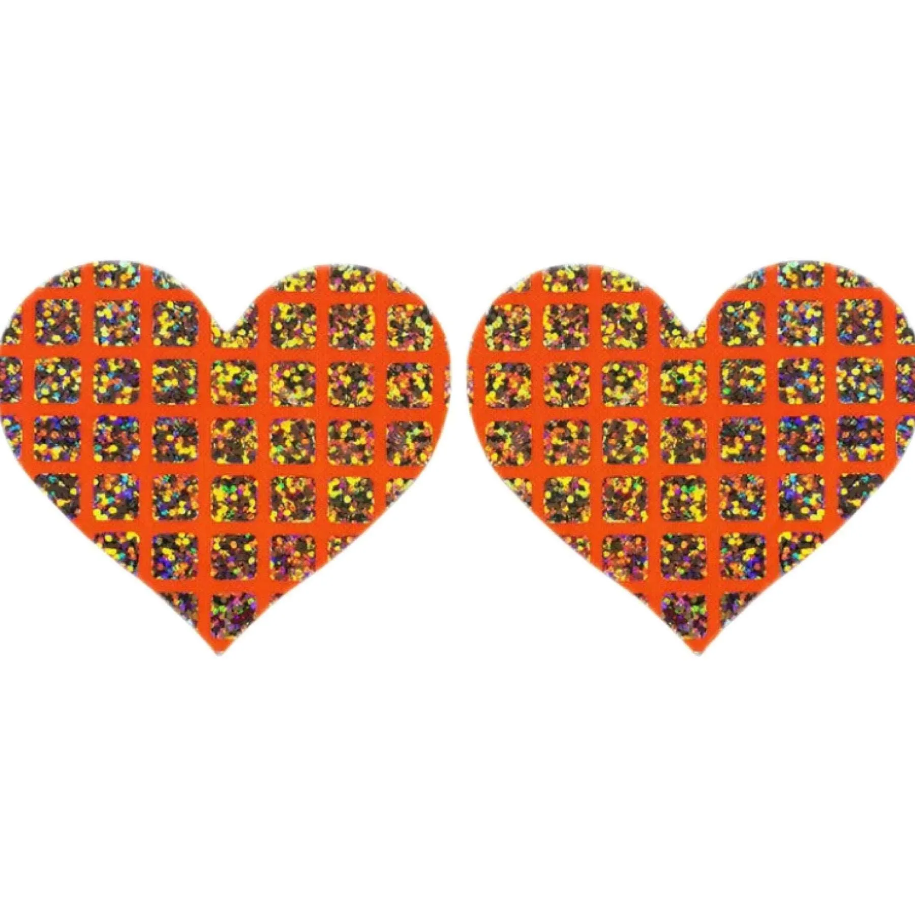 Orange Check Glitter Holographic Heart Breast Petal Pasties