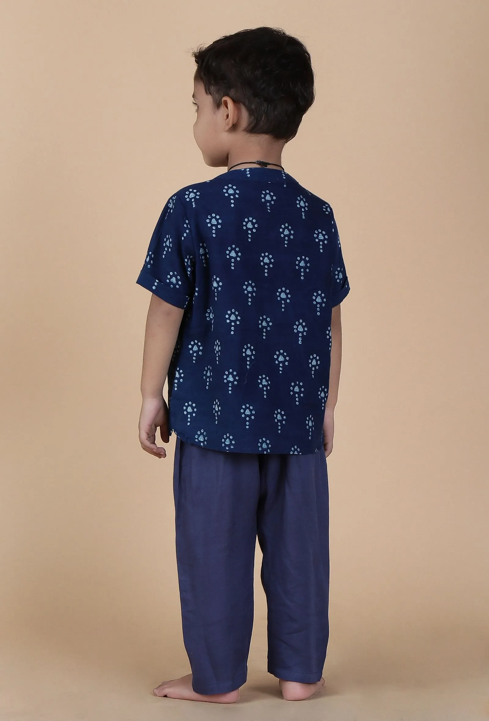 Pahi Indigo Printed Cotton Short Kurta