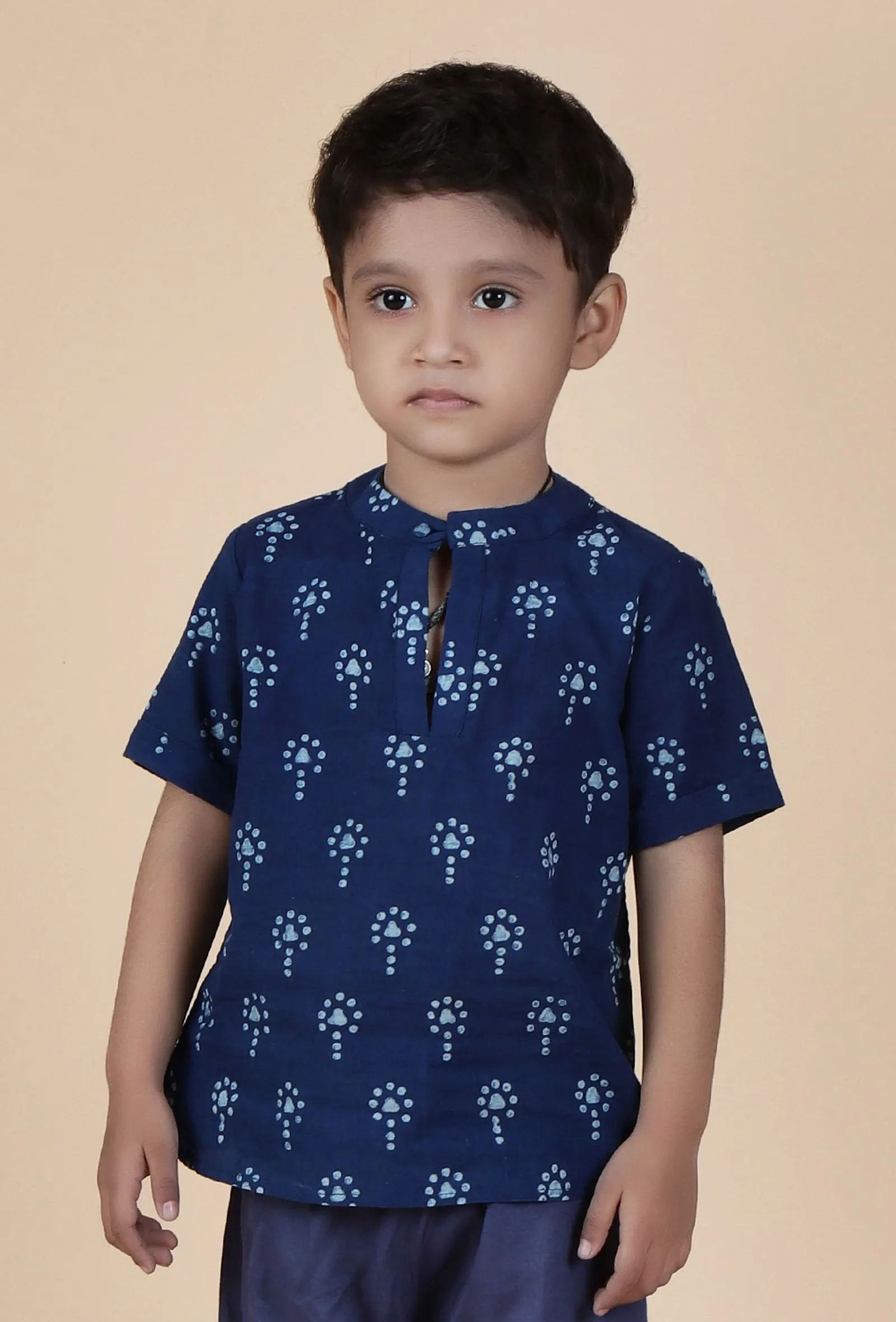 Pahi Indigo Printed Cotton Short Kurta