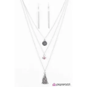 Paparazzi Love Song Engraved "love" Pink Gem Necklace & Earring Set