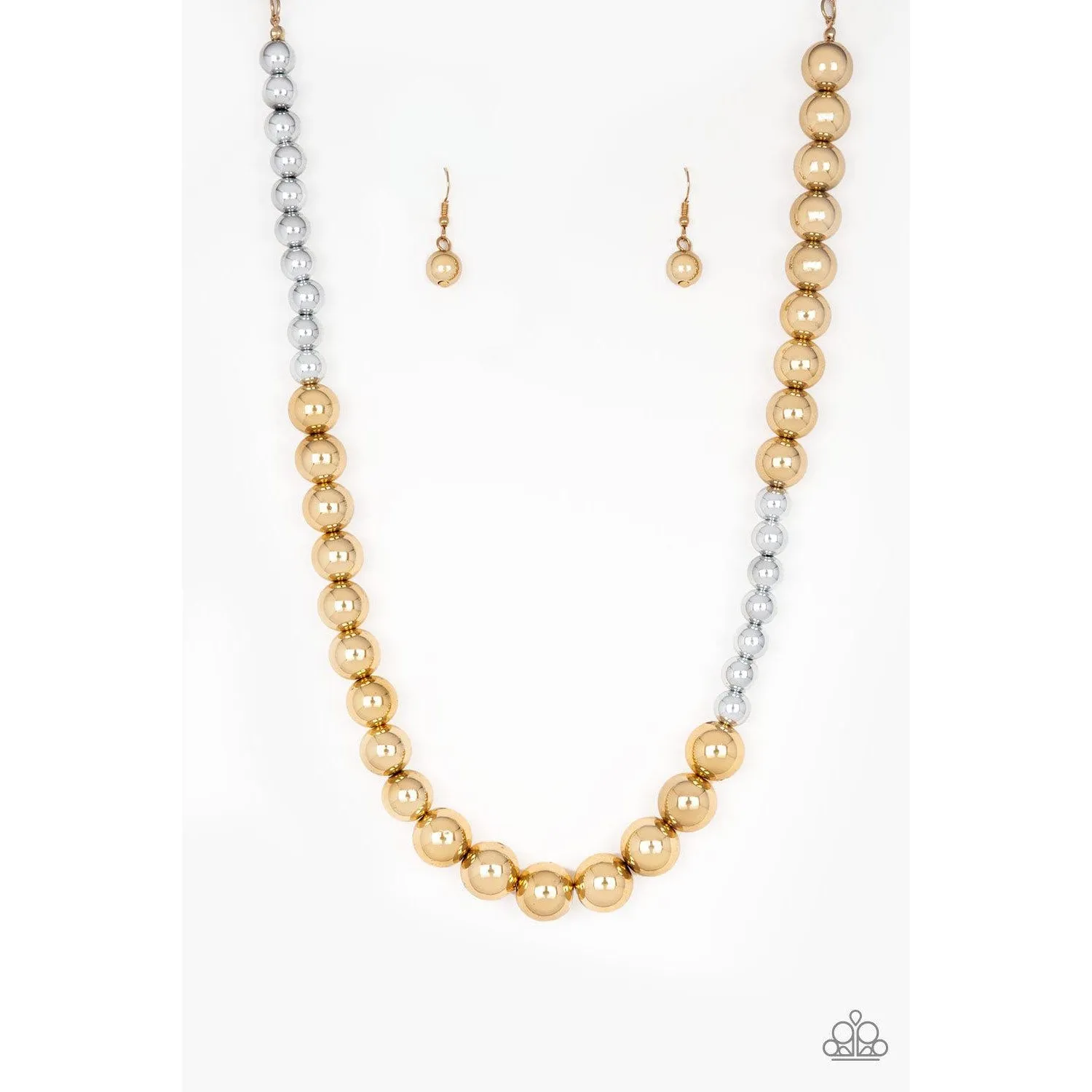 Paparazzi "Power To The People" Gold & Shimmery Silver Beads Necklace Earrings Set