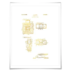 Perfume Bottle Gold Foil Patent Illustration. 7 Foil Colours. Perfume Poster. Vintage Art Print