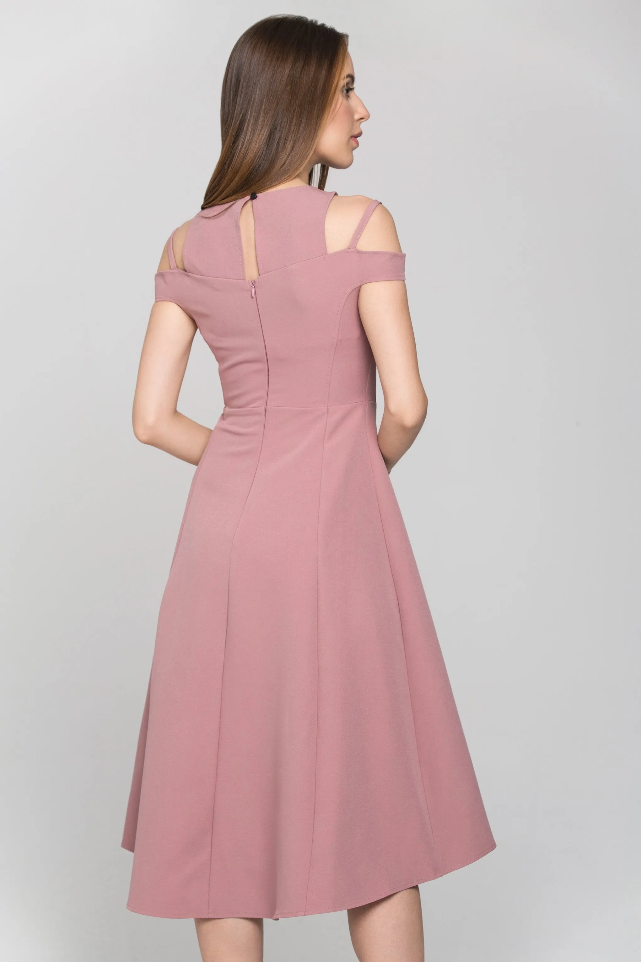 Pink Layered Cold Shoulder Corset Midi Dress